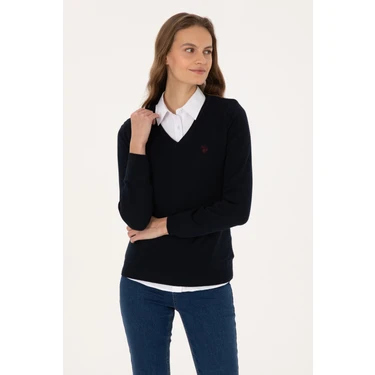 U.S. Polo Assn. Kadın Lacivert V Yaka Basic Kazak