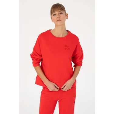 U.S. Polo Assn. Kadın Kırmızı Bisiklet Yaka Basic Sweatshırt