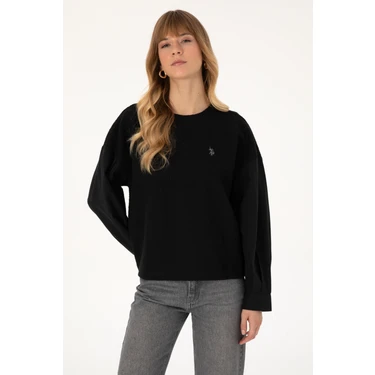 U.S. Polo Assn. Kadın Siyah Düz Yaka Sweatshirt Kolsuz Tek Cepli Günlük Kullanım İçin