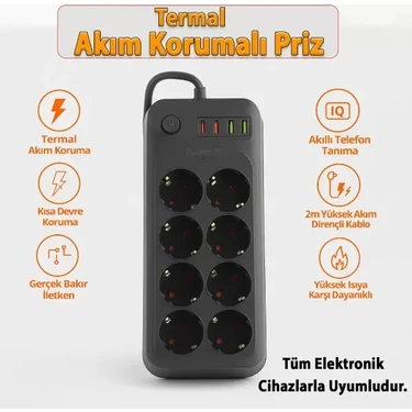 MiraLive Termal Akım Korumalı 8 Prizli Uzatma