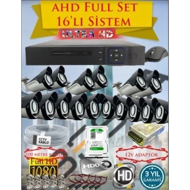 Almira Butik 2mp Ahd 1080P Gece Görüşlü 16 Kameralı Güvenlik Sistemi - 500GB