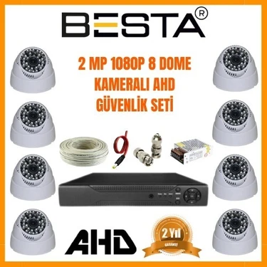 Almira Butik 2mp Ahd 1080P Gece Görüşlü 8 Kameralı Dome Güvenlik