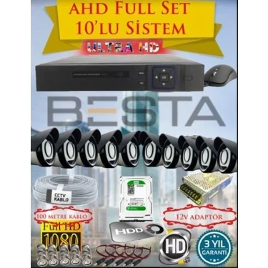 Almira Butik 2mp Ahd 1080P Gece Görüşlü 10 Kameralı Güvenlik Sistemi - 500GB