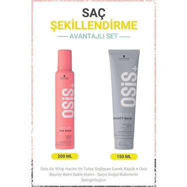 Air Whip Hacim ve Tutuş Sağlayan Esnek Köpük 200ML + Osis Bounty Balm Bukle Kremi
