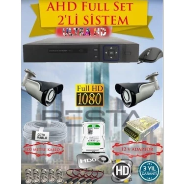 Almira Butik 2mp Ahd 1080P Gece Görüşlü 2 Kameralı Güvenlik Sistemi ( 500GB HDD