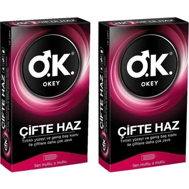 Okey Çifte Haz Prezervatif 10'lu 2 Adet Tırtıklı Yüzey ile Daha Fazla Zevk