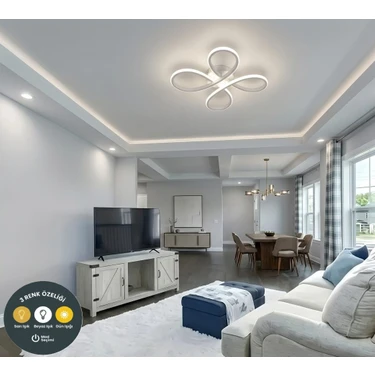 Lzy Avize Store Daisy Plafonyer 4’lü Beyaz Avize 3 Renkli – Modern Salon, Mutfak, Çocuk Odası,