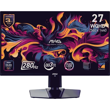 MSI 26.5" MAG 271QP QD-OLED X28 2560x1440 (WQHD) 16:9 FLAT QD-OLED 280HZ 0.03MS FREESYNC PREMIUM