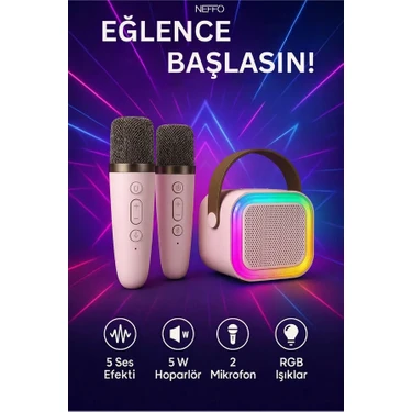 Neffo Karaoke Seti Çift Mikrofonlu Bluetooth Hoparlör Eğlence Seti Çocuk Eğlence