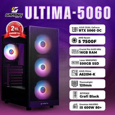 GamingGenTR ULTIMA-5060 / AMD Ryzen 5 7500F / ASUS Dual GeForce RTX 5060 8GB / 16GB Ram / 500GB SSD