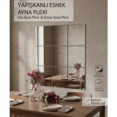 Jtoys Kendinden Yapışkanlı Akrilik Esnek Ayna 30X40 cm - Kırılmaz Dekoratif