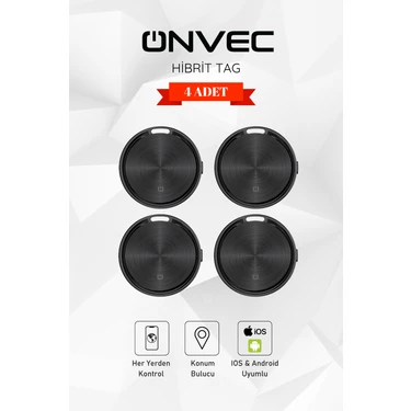 Onvec Hybrid Smart Tag 4 Adet Ios Android Akıllı Eşya Bulucu Takip