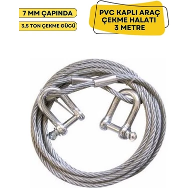 Macrostar Çelik Araç Çekme Halatı 7 mm Pvc Kaplı Çekme Halatı 3