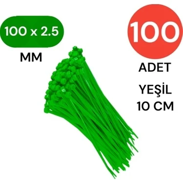 Gwest Yeşil Kablo Bağı Plastik Cırt Kelepçe 2.5X100 mm (10 Cm) 100 Adet Yeşil Kablo Bağı Çiçek