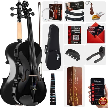 Midex HGA44BK-PAK Full Siyah Set Keman 4/4 (Yastık Susturucu Yedek Tel Reçine Çanta