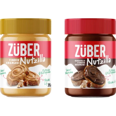 Züber Ikili Nutzilla - Nutzilla Fındık Kreması 315G x 1 Adet (Yeni) +  Nutzilla Kakaolu Fındık