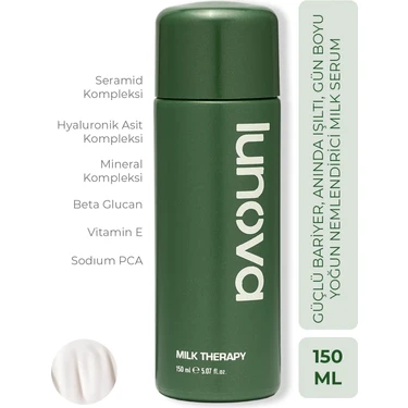 Lunova Milk Therapy Serum 150 ML | Yoğun Nem, Bariyer Güçlendirme, SPF ve Makyaj Bazı