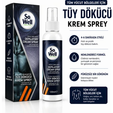 So Well Erkek Tüy Dökücü Sprey 120 ml – Tüm Vücut Bölgeleri Için Pratik