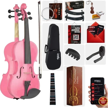 Midex HGA44PİNK-PAK Pembe 4/4 Tam Boy Keman Seti (Yastık Susturucu Çanta Yay