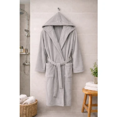 MySoft Home Kadife Kapüşonlu Bornoz %100