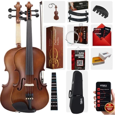 Midex LMA-544TYS 1/2 Profesyonel Keman 2/4 Çocuk Kemanı 8-10 Yaş (Yastık Susturucu Yedek Tel Çanta