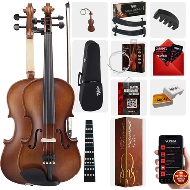Midex LMA-544TYS 3/4 Profesyonel Keman 3/4 Çocuk Kemanı 10-13 Yaş (Yastık Susturucu Yedek Tel Çanta