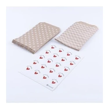 Mabeyn 20 Adet Puantiye ve Zikzak Desenli Kese Kağıdı (11X20 Cm) ve For You Stickerdan Oluşan