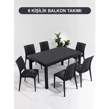 Mandella 90 x 150 6 Kişilik Antrasit Plastik Bahçe Mobilyası Mutfak Balkon
