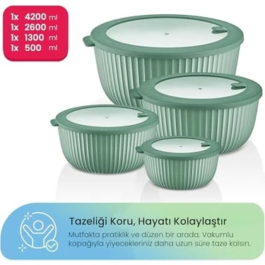 Mabeyn Life Dora 4’lü Mikrodalga ve Kase Seti – Porselen Görünümlü, Sızdırmaz Vakum Kapaklı Premium
