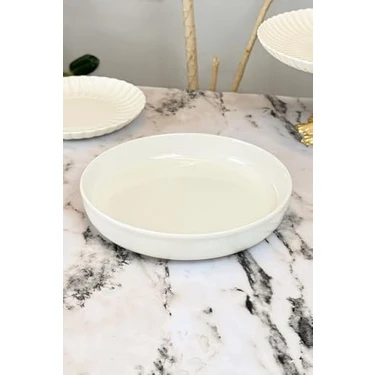 Mabeyn Porselen Derin Salata Kasesi & Büyük Boy Sunum Servis Kasesi 24 cm Beyaz,