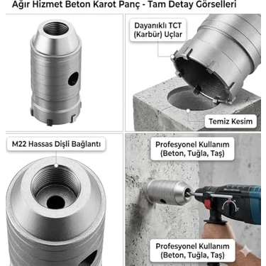 Mabeyn Beton Buat Duvar Delme Aleti, Adaptörsüz, Metal, 65 mm Çapında, Inşaat ve Tadilat
