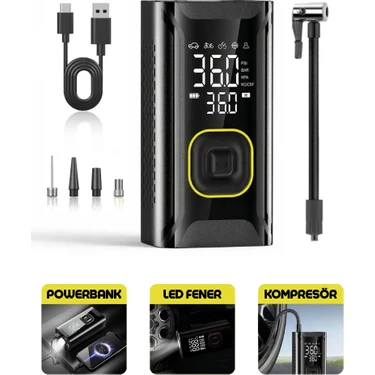 Enshall Yeni Model 3600 Mah Şarjlı Hava Pompası Araç Lastik, Bisiklet, Top Şişirme Oto Hava