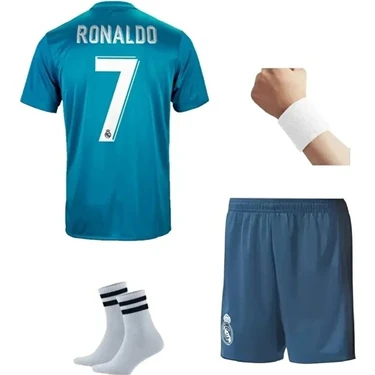 17/18 Sezon Ronaldo Real Madri'd Turkuaz Ş.ligi Futbol Çocuk Forması 4'lü