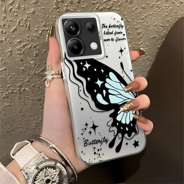 Ucuc Xiaomi Poco X6 Uyumlu Sert Akrilik Arka Silikon Kenar Lens Koruma Şık Baskı
