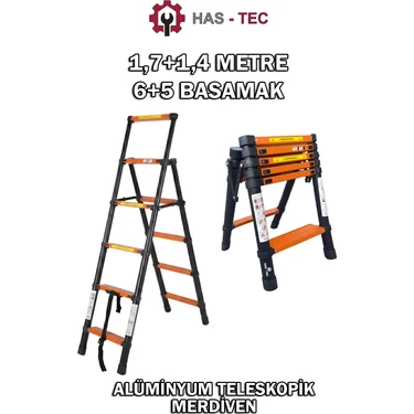 HAS - TEC Teleskopik Merdiven A Tipi Uzayan 1,7+1,4 Metre