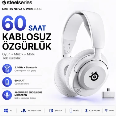 Steelseries Kablosuz Gaming Kulaklık 60 Saat Şarj Ömürlü Çift Bağlantılı 2.4ghz ve Bluetooth 5.3
