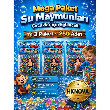 Hk Nova Hknova 3 Paket Suda Büyüyen Su Maymunu Eğlenceli Maymunlar 250 Adet