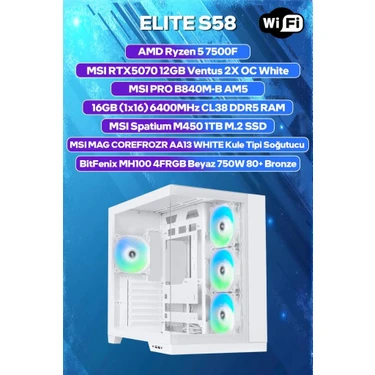 Game Garaj Elite S58 Amd R5 7500F 16GB Ram 1tb SSD RTX5070 Freedos Oyuncu Oem