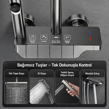 AKD Piyano Dus Seti Tuslu Antrasit Yuksek Basincli Yagmur Fiyatı