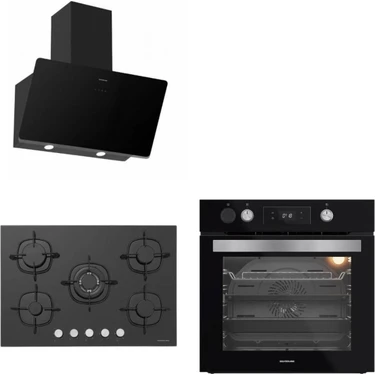 Silverline Buhar Destekli + Airfryer 3457 Soho - CS5365B01 Woklu - BO65P4B01 Siyah Cam Ankastre