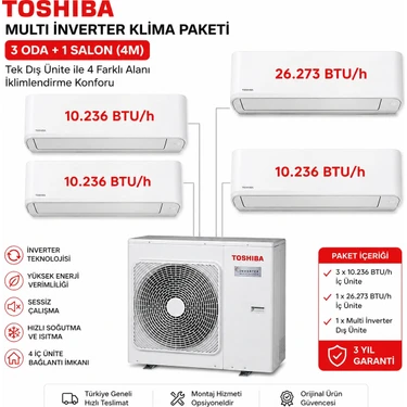 3 Oda + 1 Salon Midi (4m) Toshiba Multi Inverter Duvar Tipi Klima