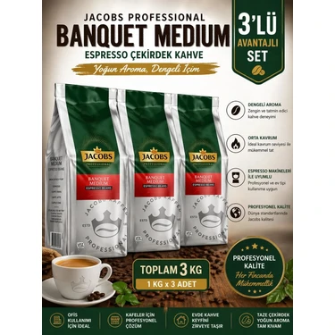 Jacobs Banquet Medium Espresso Beans Çekirdek Kahve 1000 gr x 3