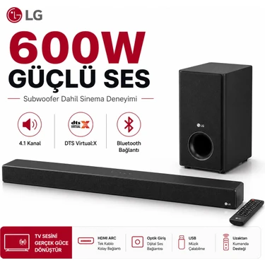 Lg Yapay Zeka Destekli Ses Optimizasyonlu 600 W 4.1 Kanal Soundbar Sistemi Kablosuz Subwoofer ve