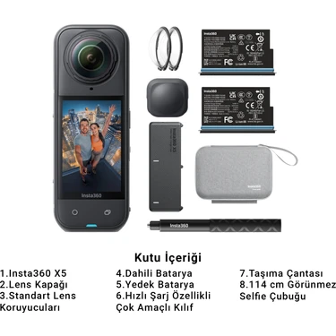 INSTA360 X5 8k 360 Aksiyon Kamerası Temel Ekipman Kiti – Ek Batarya, Hızlı Şarj, Sarsıntı
