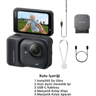 INSTA360 Go Ultra Siyah – 53G Hafif, 4K 60FPS, Düşük Işık Performansı, Purevideo, Aktif Hdr,