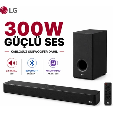 Lg 300 W Zengin Bas Performanslı 2.1 Kanal Soundbar Harici Güçlü Subwoofer Içeren Özel Tasarımlı