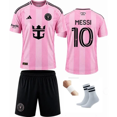 Yenteks Inter Miami Lionel Messi 24/25 Yeni Sezon Deplasman Pembe Siyah Çocuk Forması 4 Lü