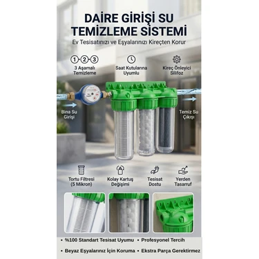 Softhydra | Daire Tipi Tesisat ve Beyaz Eşya Koruyucu Su Filtresi - 3'lü Kireç Önleyici Merkezi