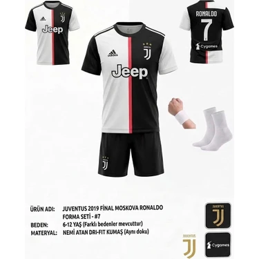 Yenteks Juventus Cristiano Ronaldo Siyah Beyaz Futbol Çocuk Forması 2019 Sezon 4'lü Set Forma +