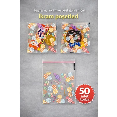 Colorpak Bayram ve Özel Günler Için Ikram ve Hediye Kesesi 50 Adet Kendinden Yapışkanlı Şeffaf
